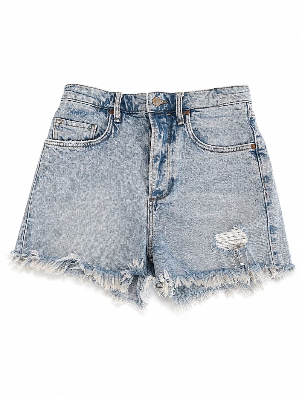 AllSaints Light Blue Frayed Hem Denim Shorts